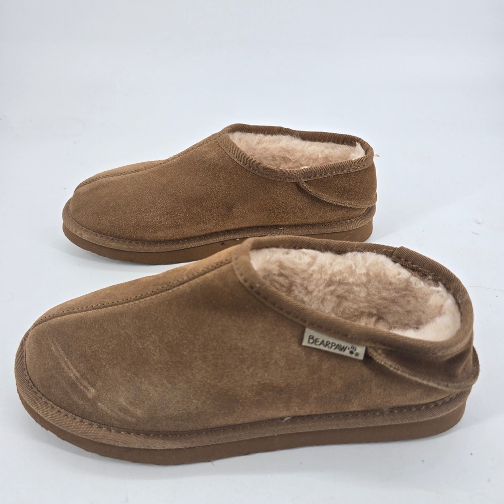 Bearpaw Jonah Slippers Mens Size 9 Suede Moccasin Brown Wool Blend Lining 3251M